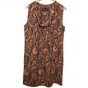 Vivian Shyu Dress Womens Large Silk Orange Blue Swirl Artsy Shift Drape Neck